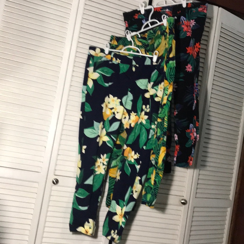 Old Navy Pixie Pants Bundle x3 Green Florals SZ 14